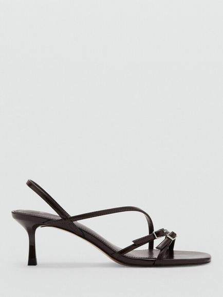 Mango Kitten Heel Strappy Sandals, Chocolate, Chocolate
