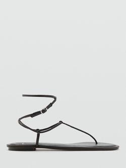 Mango Sculptural Wrap Ankle Thong Sandals, Chocolate, Chocolate