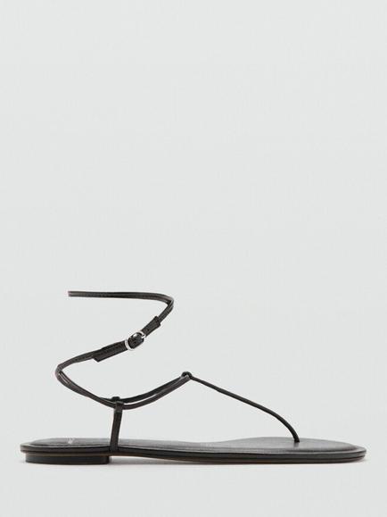 Mango Sculptural Wrap Ankle Thong Sandals, Chocolate, Chocolate