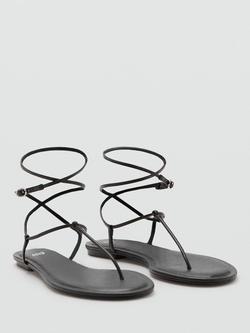 Mango Sculptural Wrap Ankle Thong Sandals, Chocolate - view 2, Chocolate