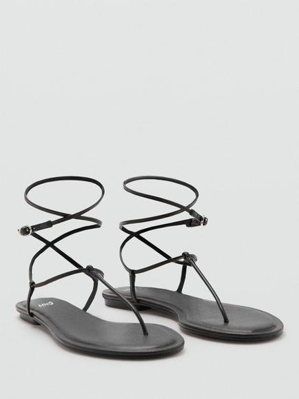 Mango Sculptural Wrap Ankle Thong Sandals, Chocolate - view 2, Chocolate