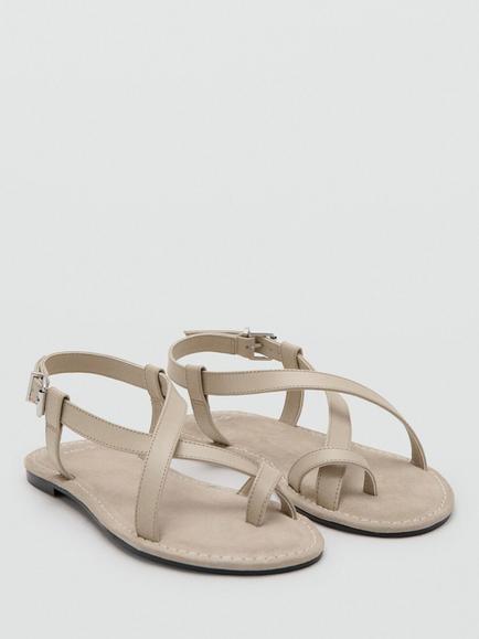 Mango Leather Ankle Strap Toe Loop Sandals - view 2, Sand