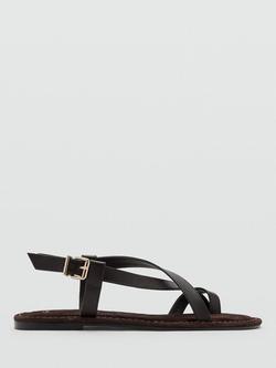 Mango Leather Ankle Strap Toe Loop Sandals, Chocolate