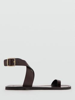 Mango Leather Ankle Cross Over Strappy Sandals, Chocolate, Chocolate