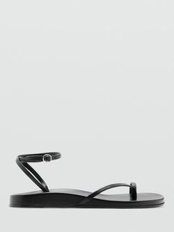 Mango Leather Toe Loop Ankle Strap Footbed Sandals, Black, Black
