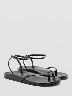 Mango Leather Toe Loop Ankle Strap Footbed Sandals, Black - view 2, Black