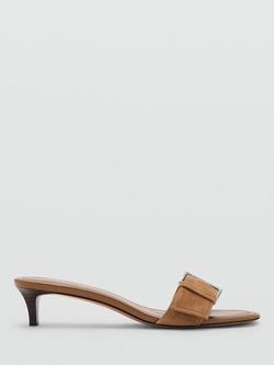 Mango Leather Sculpted Buckle Slide Mule Sandals, Sand, Sand