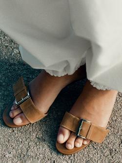 Mango Leather Sculpted Buckle Slide Mule Sandals, Sand - view 2, Sand