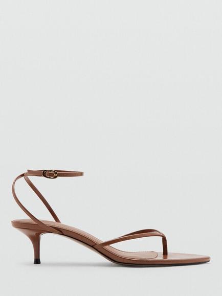 Mango Ankle Strap Kitten Heel Sandals, Leather, Leather