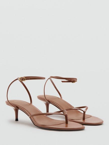 Mango Ankle Strap Kitten Heel Sandals, Leather - view 2, Leather