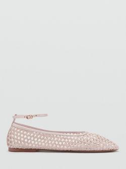 Mango Crochet Ankle Strap Ballerina Pumps, Nude, Nude