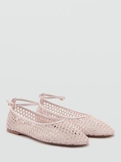 Mango Crochet Ankle Strap Ballerina Pumps, Nude - view 2, Nude