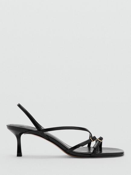 Mango Kitten Heel Strappy Sandals, Black, Black