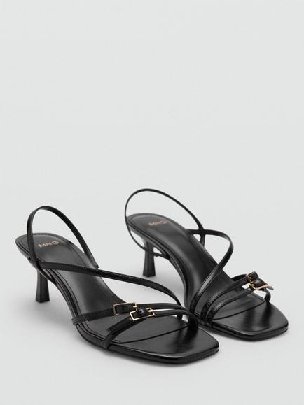 Mango Kitten Heel Strappy Sandals, Black - view 2, Black