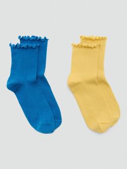 Mango Rizos Frill Top Socks, Pack of 2 Pairs, Blue/Yellow