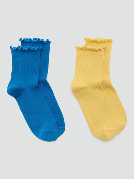 Mango Rizos Frill Top Socks, Pack of 2 Pairs, Blue/Yellow
