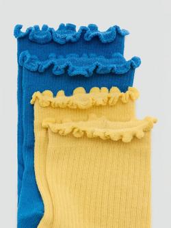 Mango Rizos Frill Top Socks, Pack of 2 Pairs - view 2, Blue/Yellow