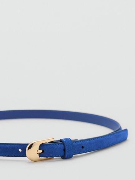 Mango Slim Buckle Waist Belt - view 2, Blue