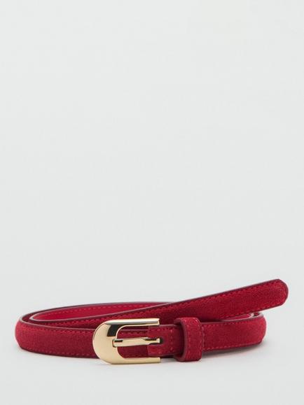Mango Slim Buckle Waist Belt, Red