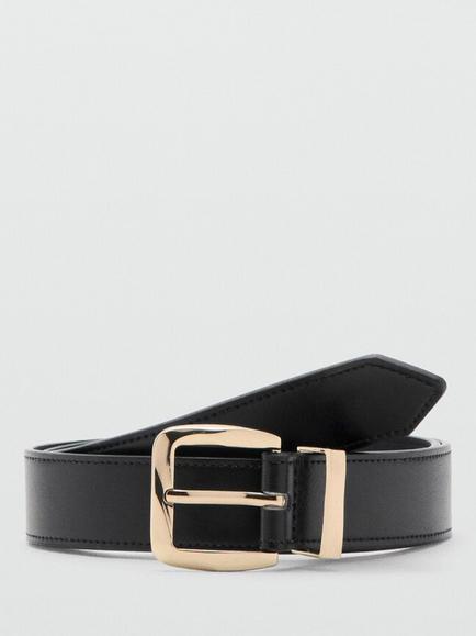 Mango Square Buckle Waist Belt, Black