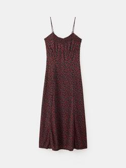 Mango Floral Print Smocked Midi Dress, Black, Black