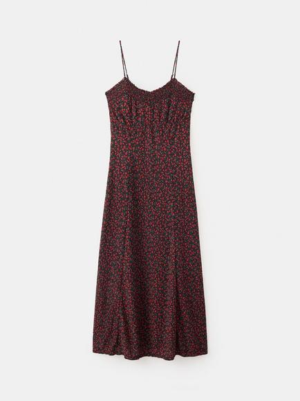 Mango Floral Print Smocked Midi Dress, Black, Black