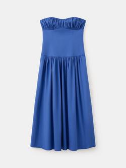 Mango Bandeau Gathered Bodice Midi Dress, Blue, Blue