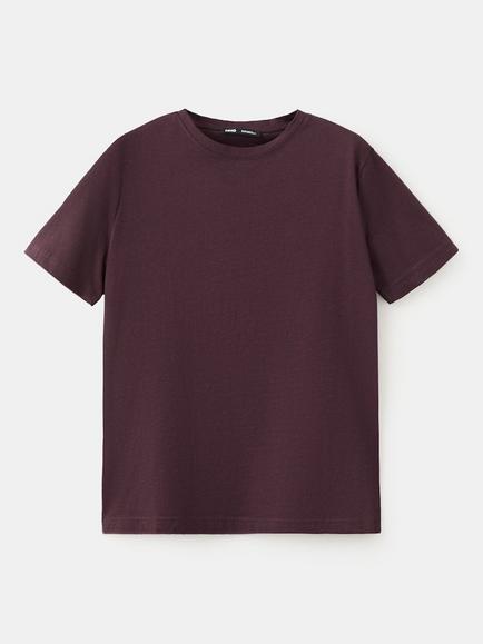 Mango Cotton Relaxed Fit Crew Neck T-Shirt, Bordeaux, Bordeaux