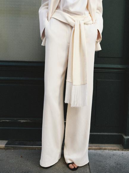 Mango Tailored Wide Leg Trousers, Raw, Raw