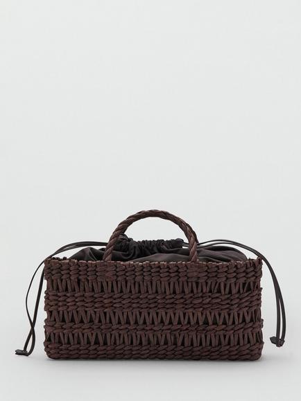 Mango Woven Cinch Top Market Tote Bag, Chocolate, Chocolate