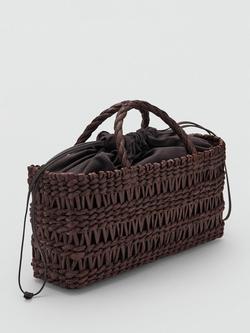 Mango Woven Cinch Top Market Tote Bag, Chocolate - view 2, Chocolate