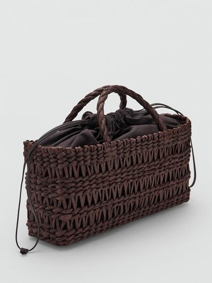 Mango Woven Cinch Top Market Tote Bag, Chocolate - view 2, Chocolate