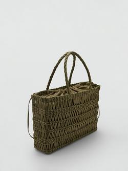 Mango Artisan Woven Market Tote Bag, Khaki - view 2, Khaki