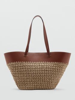 Mango Woven Tote Shoulder Bag, Brown, Brown