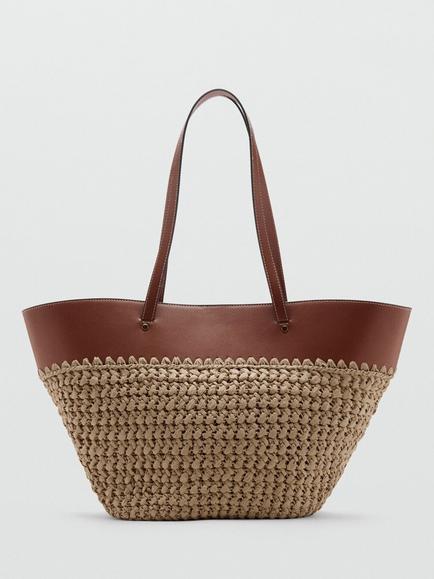 Mango Woven Tote Shoulder Bag, Brown, Brown
