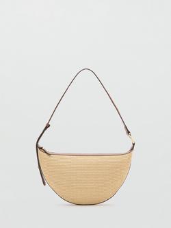 Mango Crescent Woven Shoulder Bag, Beige, Beige