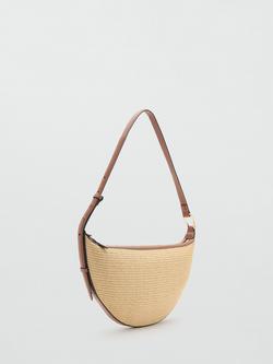 Mango Crescent Woven Shoulder Bag, Beige - view 2, Beige