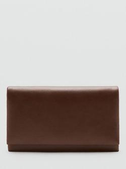 Mango Faux Leather Envelope Clutch Bag, Chocolate