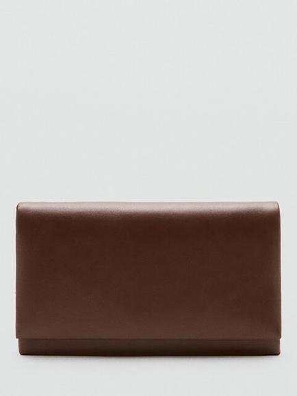Mango Faux Leather Envelope Clutch Bag, Chocolate