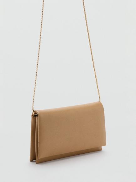 Mango Faux Leather Envelope Clutch Bag - view 2, Ochre