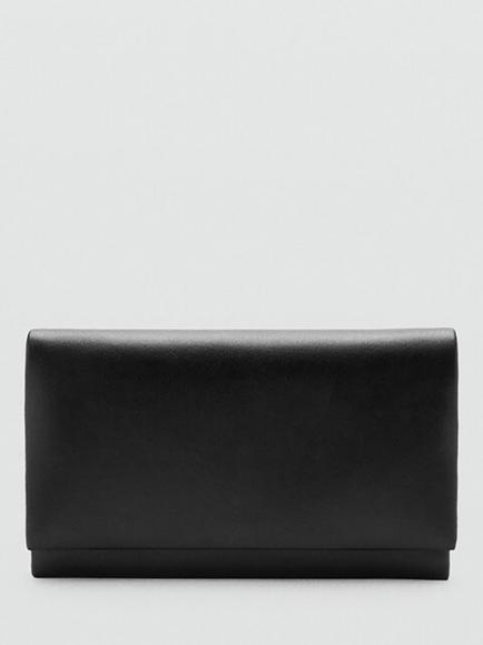 Mango Faux Leather Envelope Clutch Bag, Black