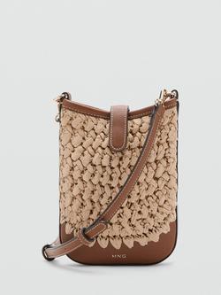 Mango Woven Crossbody Phone Pouch, Beige