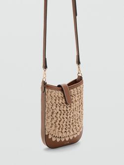 Mango Woven Crossbody Phone Pouch - view 2, Beige