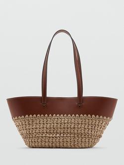 Mango Woven Shoulder Tote Bag, Brown, Brown