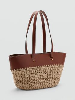 Mango Woven Shoulder Tote Bag, Brown - view 2, Brown