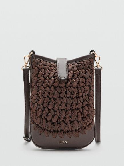Mango Woven Crossbody Phone Pouch, Chocolate