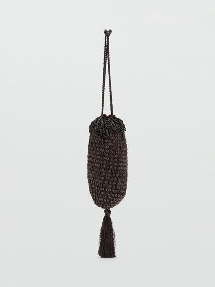 Mango Beaded Tassel Drawstring Evening Pouch, Chocolate, Chocolate