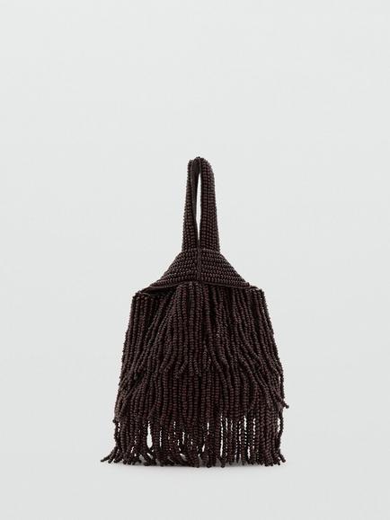 Mango Hand Knotted Fringe Evening Bag, Brown, Brown