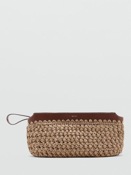 Mango Woven Clutch Bag, Beige, Beige