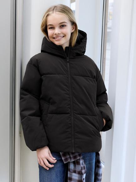 JJXX Kids' Hooded Puffer Jacket, Black, Black